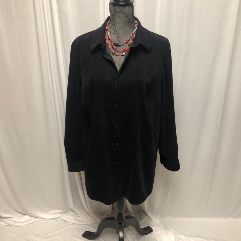 JM Collection Shirt Womens Size 16W Black Brushed Faux Suede Button Up Tunic Top